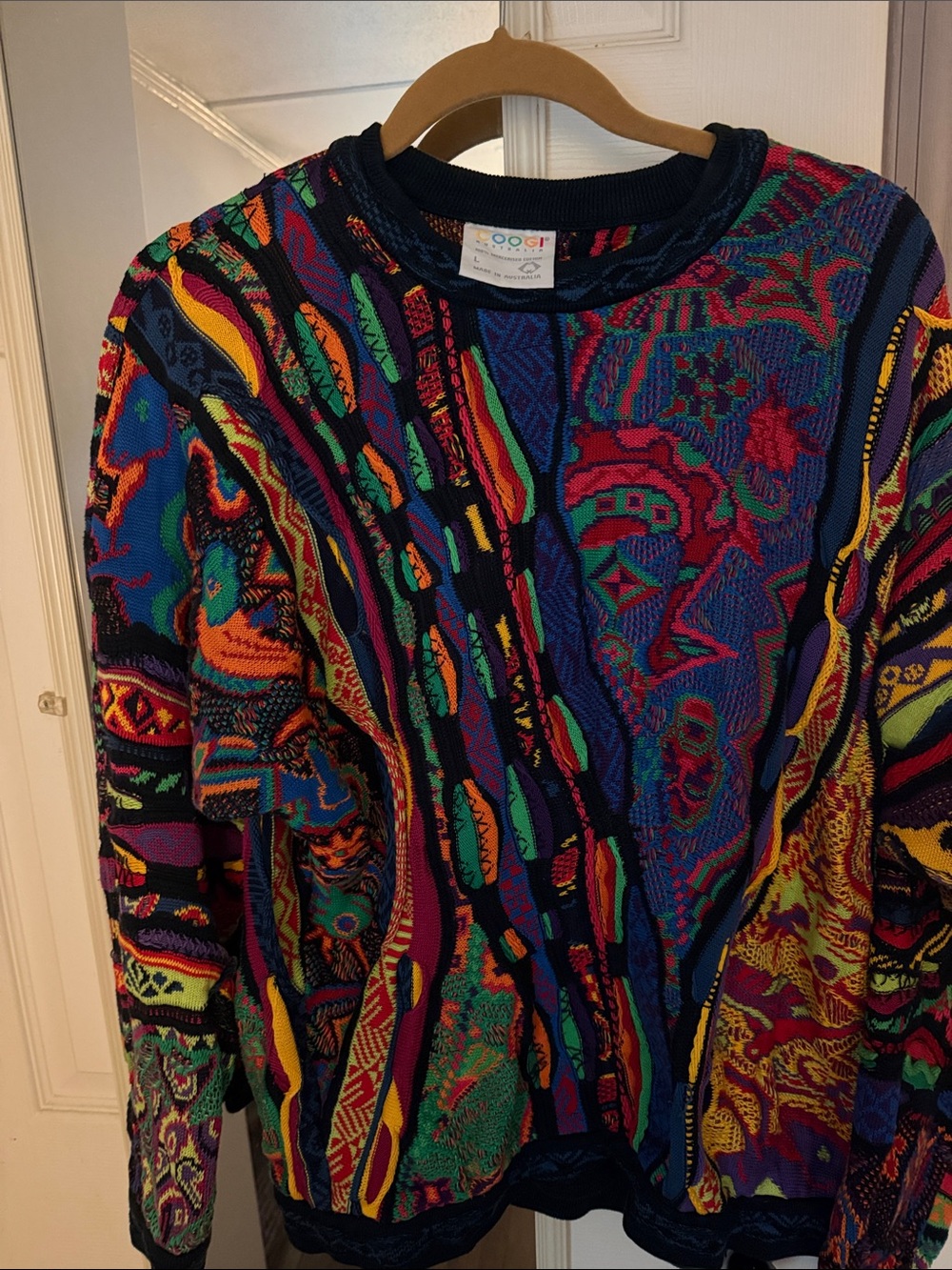 COOGI Australia Multicolored Abstract Knit Crewneck Sweater